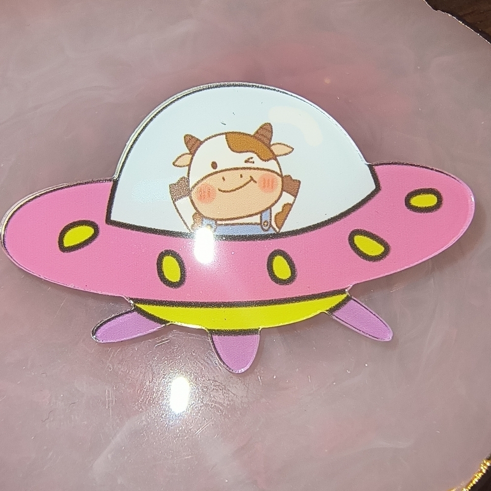 Pink UFO Cow Pin
